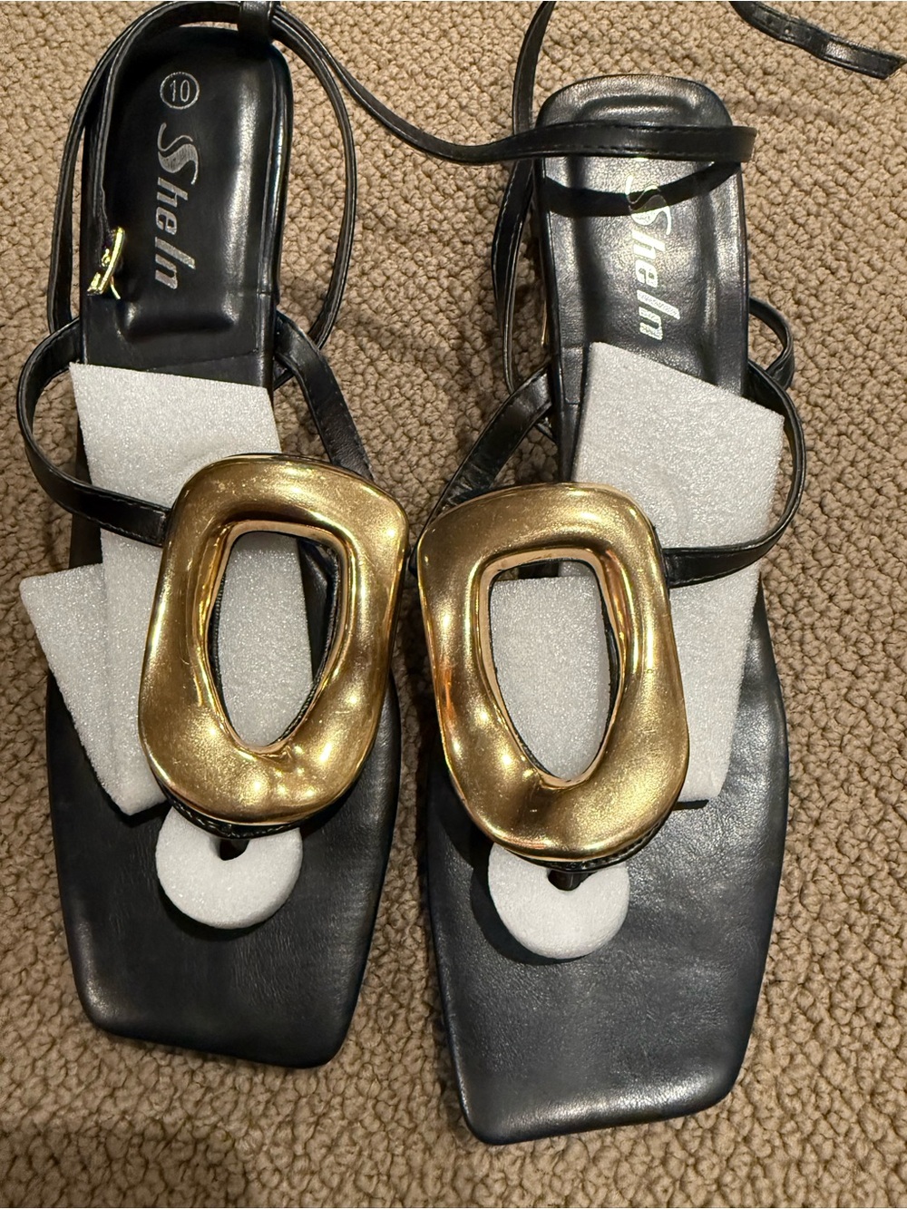 SHEIN Black Sandals with Gold Hardware